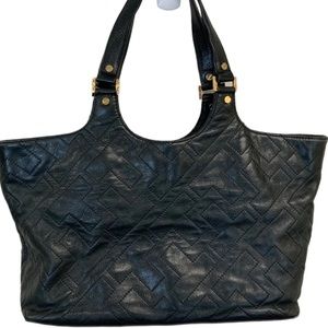 Tory Burch leather Logo quilted embossed tote bag in black